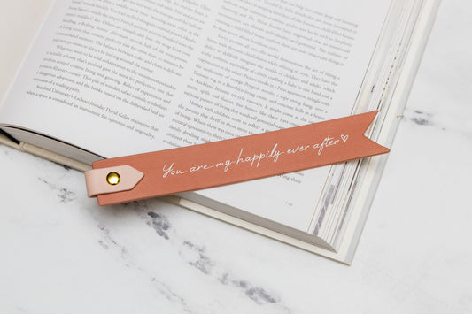 Personalized Leather Bookmark w/ Loop (Design 2) - Unique Custom Book Marker 3rd Anniversary Gift for Girlfriend With Custom Quote