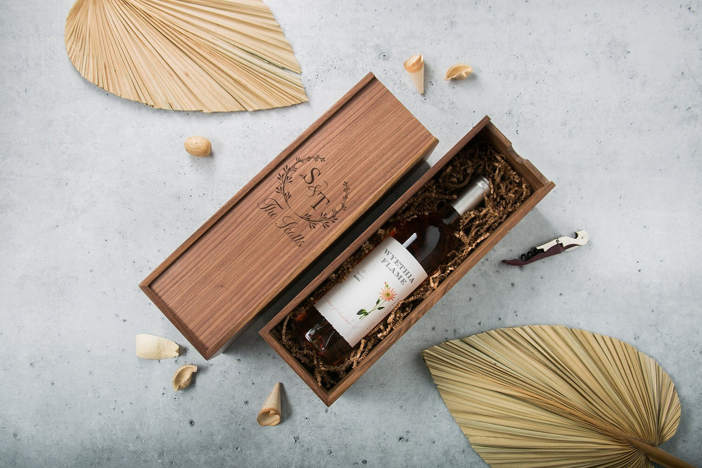 Wood Wine Box (Design 6) - Personalized Wedding Engagement Bridal Shower Custom Engraved Congratulatory Gift for Newlywed Couple Bride Groom