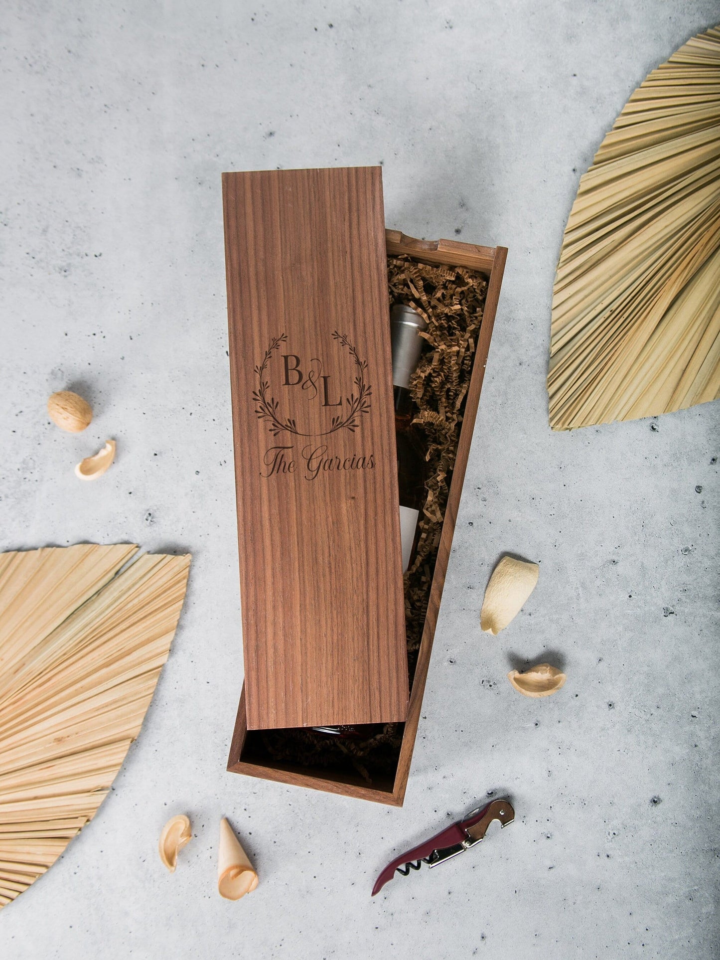 Wood Wine Box (Design 6) - Personalized Wedding Engagement Bridal Shower Custom Engraved Congratulatory Gift for Newlywed Couple Bride Groom