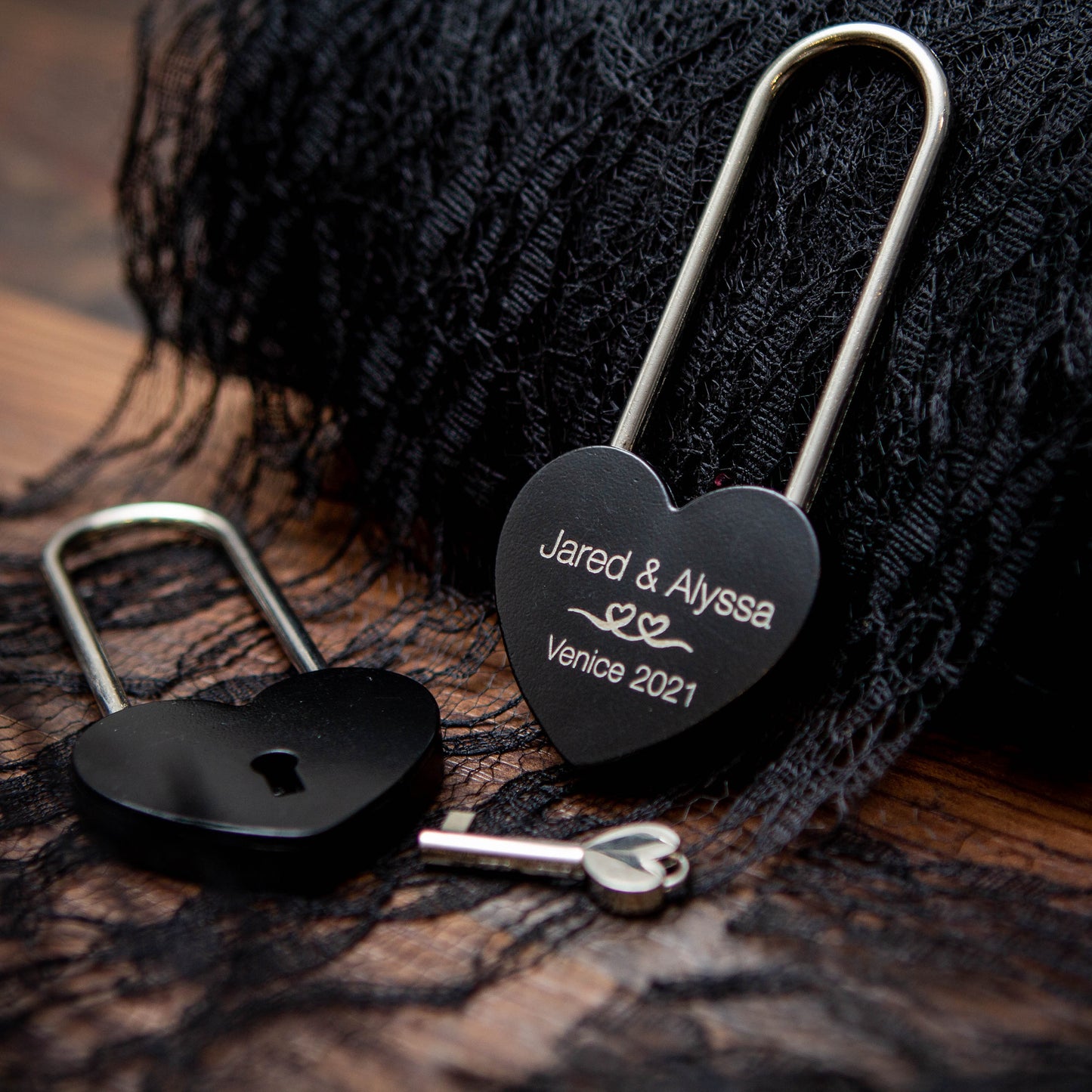 Engraved Heart Love Lock with Key - Bridge love locks, Destination Wedding Engagement Anniversary Gift Honeymoon Couple Gift, Girls Trip