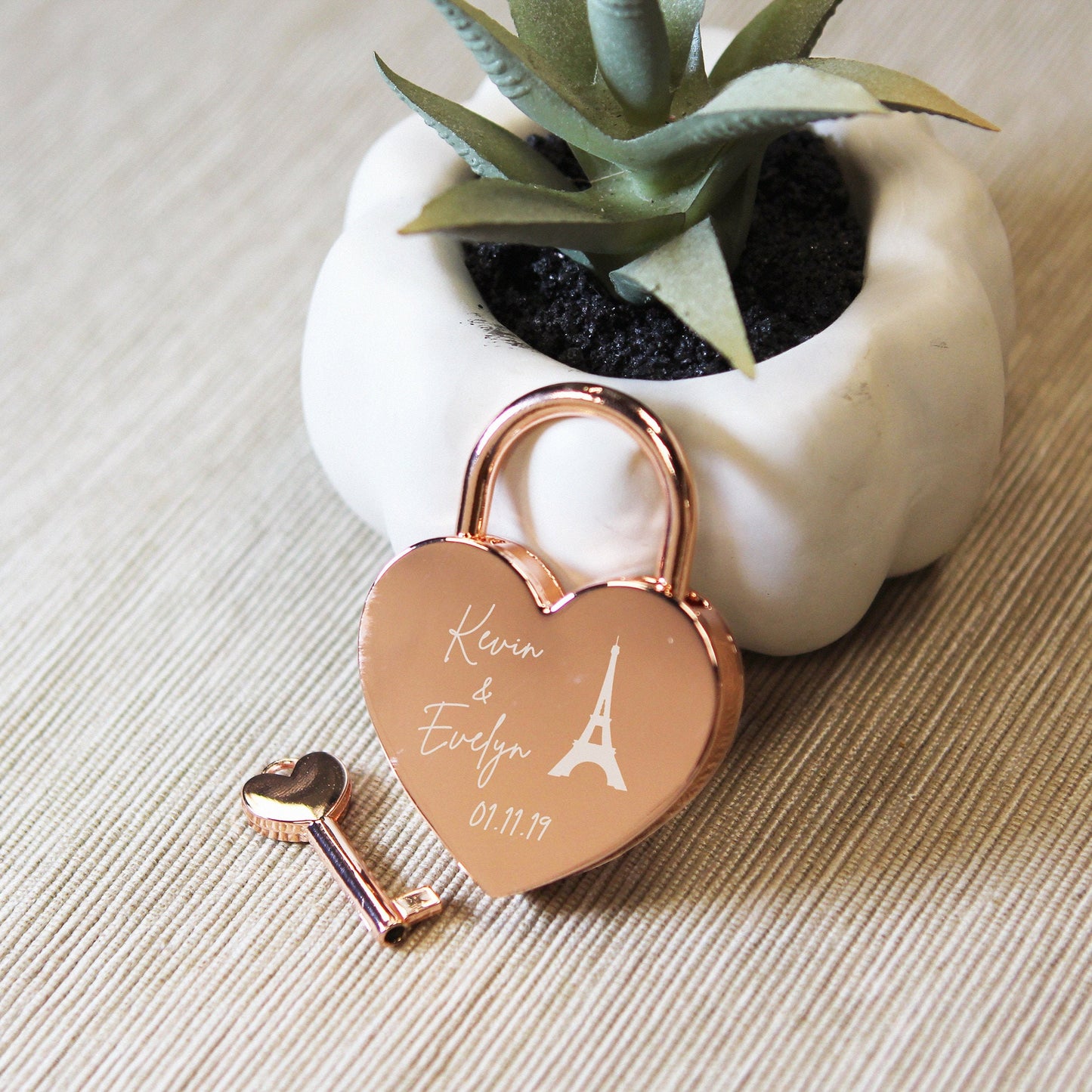 Engraved Heart Love Lock with Key - Bridge love locks, Destination Wedding Engagement Anniversary Gift Honeymoon Couple Gift, Girls Trip