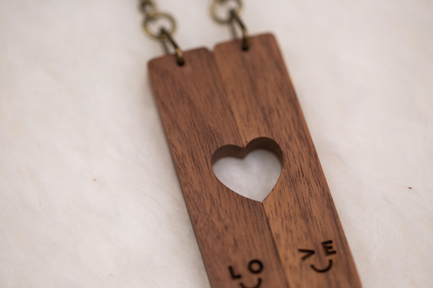 Engraved Heart Keychain Sets - LOVE Smiley Emoji Matching Set of 2 Split Heart Wooden Key Rings with Magnets For Boyfriend Girlfriend