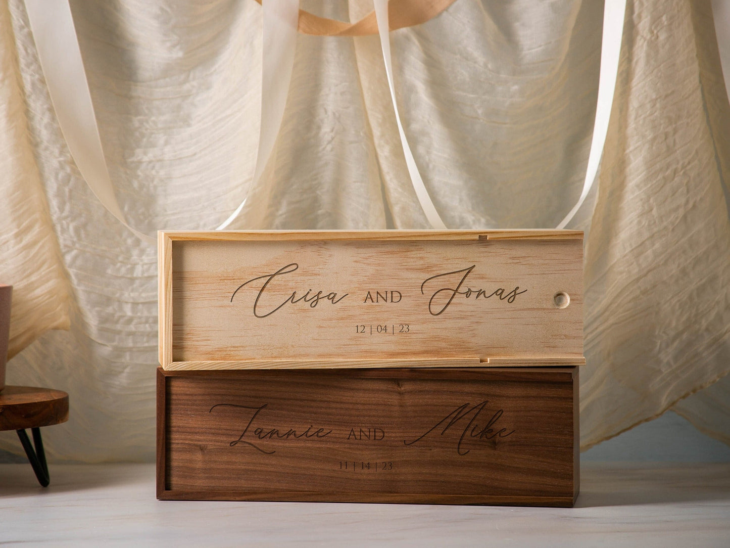 Wood Wine Box (Design 10) - Personalized Wine or Champagne Gift Box, Congratulatory Gift for Bride Groom Wedding Wine Box, Teachers Gift