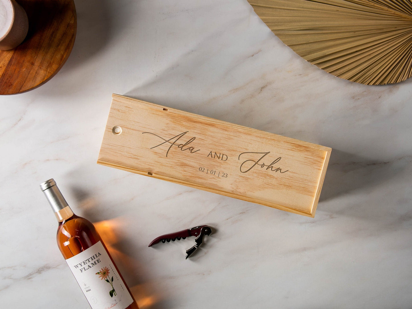 Wood Wine Box (Design 10) - Personalized Wine or Champagne Gift Box, Congratulatory Gift for Bride Groom Wedding Wine Box, Teachers Gift