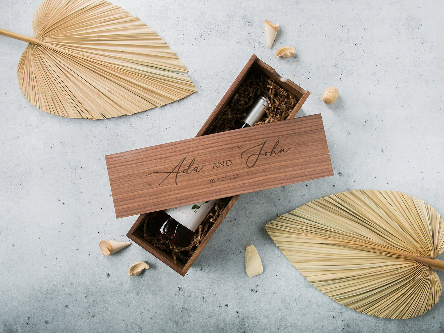 Wood Wine Box (Design 10) - Personalized Wine or Champagne Gift Box, Congratulatory Gift for Bride Groom Wedding Wine Box, Teachers Gift