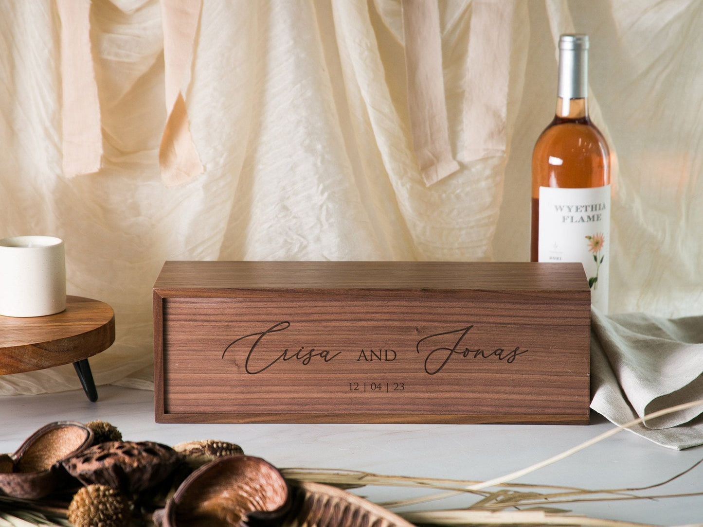 Wood Wine Box (Design 10) - Personalized Wine or Champagne Gift Box, Congratulatory Gift for Bride Groom Wedding Wine Box, Teachers Gift