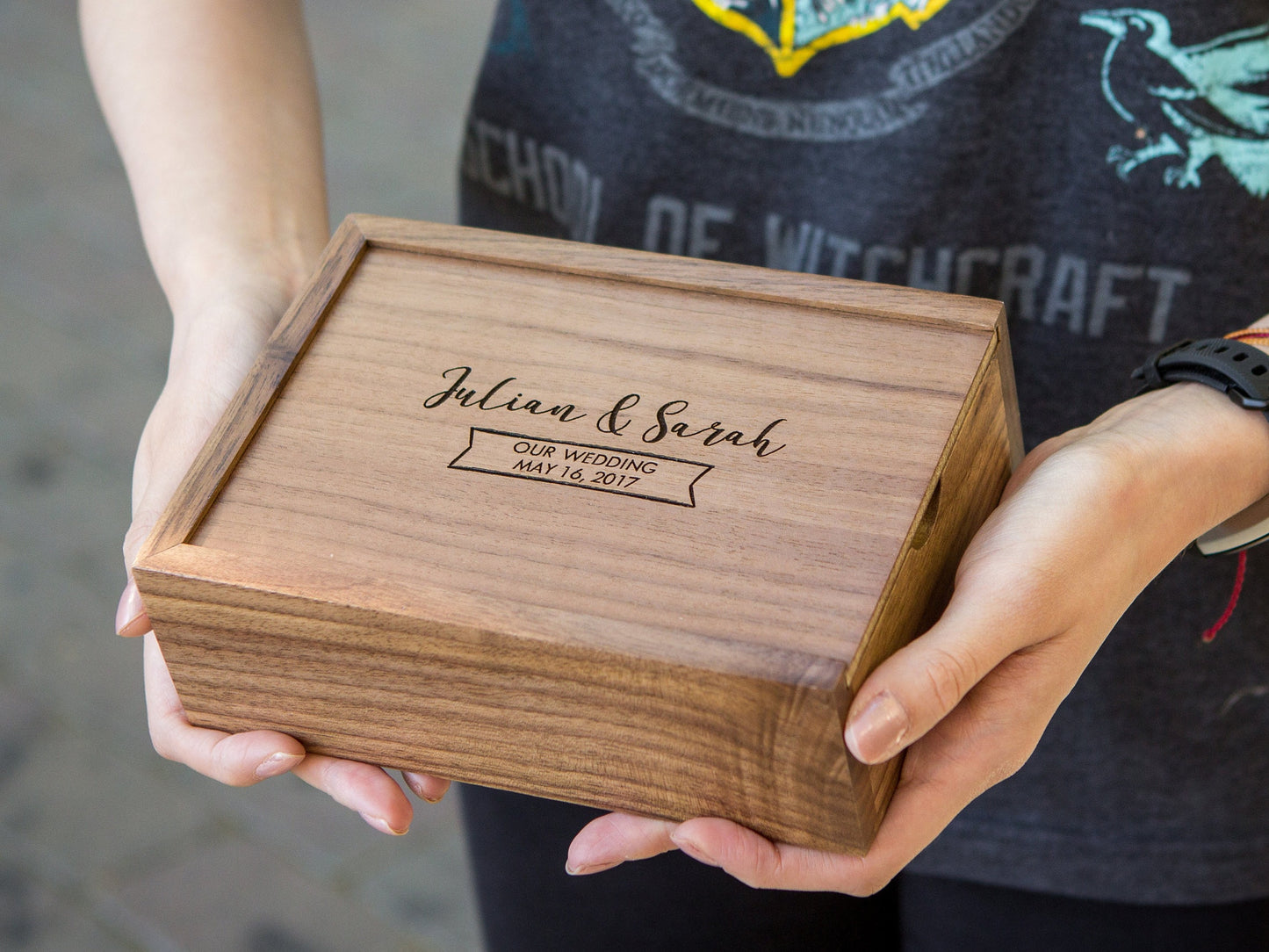 4x6" Wood Photo Memory Box - Wedding or Engagement Print Storage, Keepsake Box for Anniversary, Letter Gift Box for Her Him Wife Husband