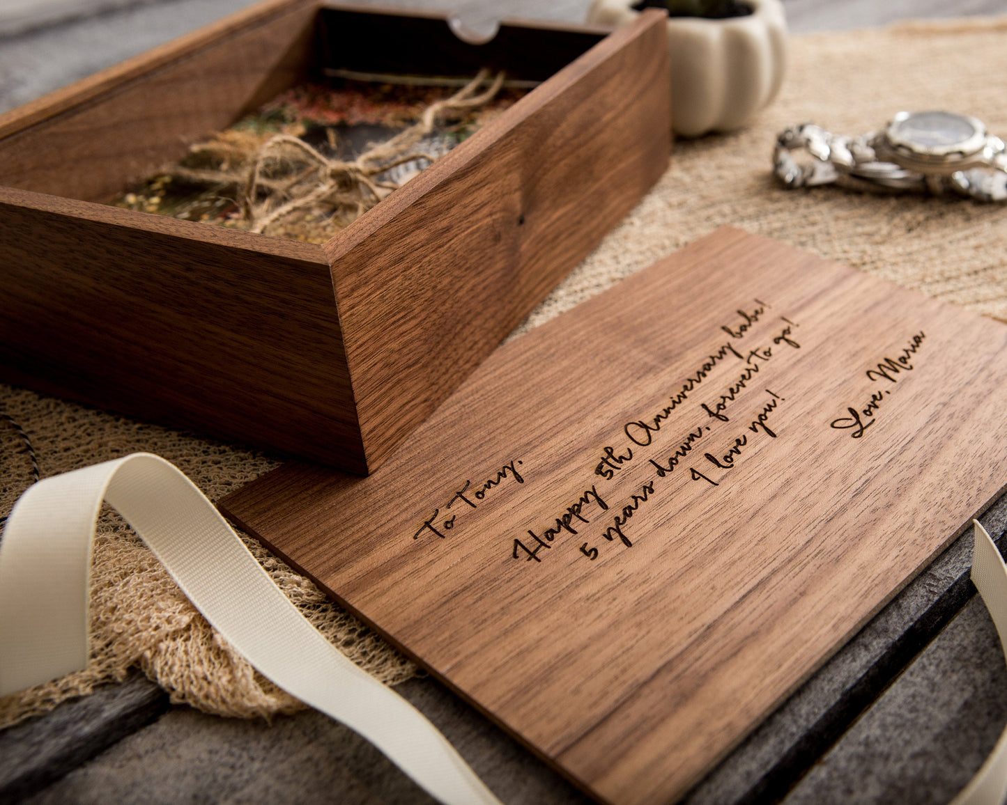 4x6" Wood Photo Memory Box - Wedding or Engagement Print Storage, Keepsake Box for Anniversary, Letter Gift Box for Her Him Wife Husband