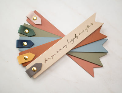 Engraved Leather Bookmark w/ Loop (D1) - Custom 3rd Anniversary Gift for Her Him, Unique Retirement Thank You Gift Idea, Book Marker
