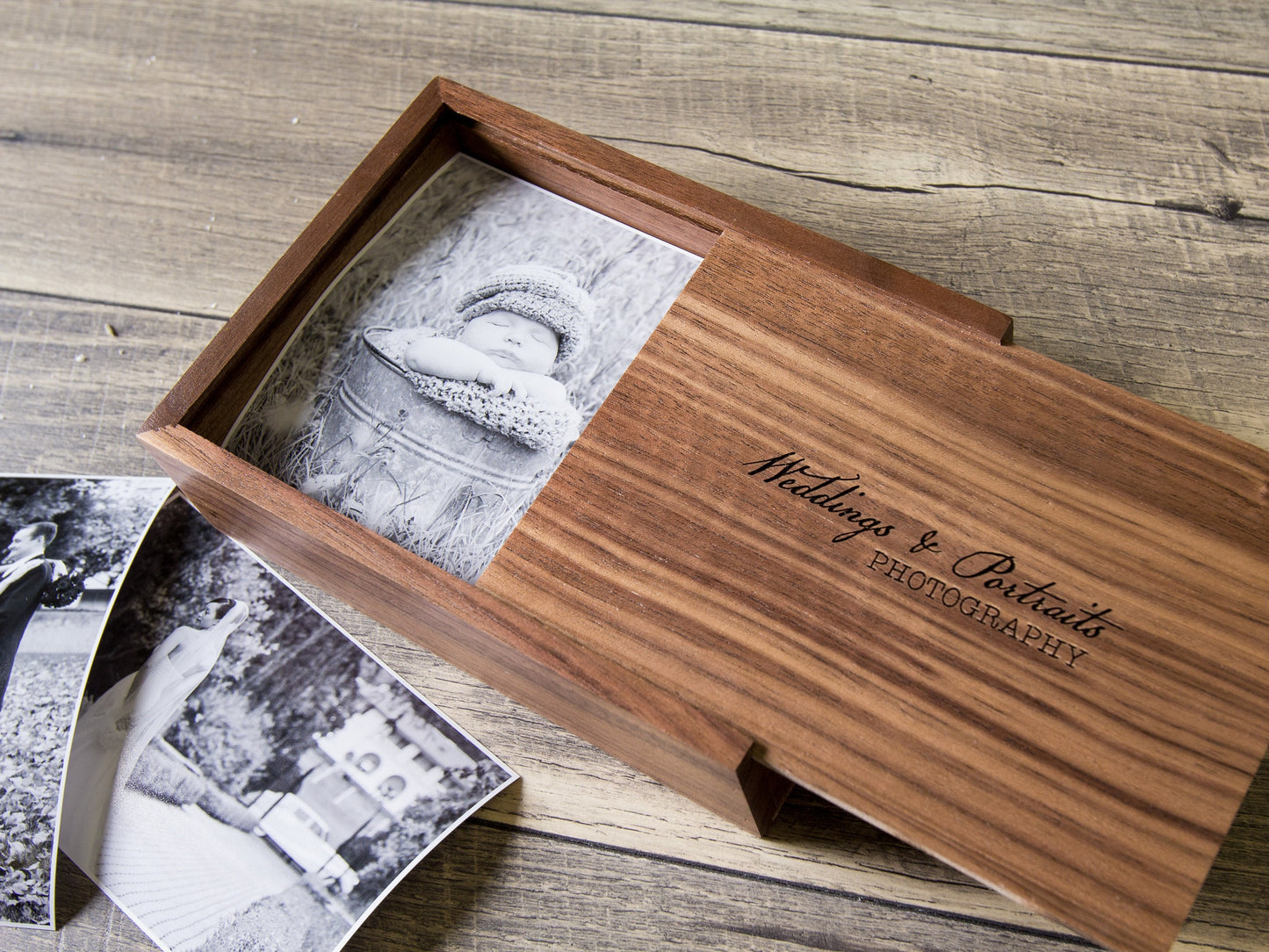4x6" Wood Photo Memory Box - Wedding or Engagement Print Storage, Keepsake Box for Anniversary, Letter Gift Box for Her Him Wife Husband