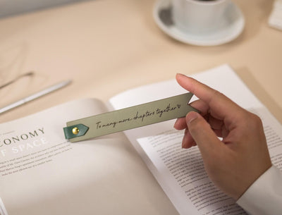 Engraved Leather Bookmark w/ Loop (D1) - Custom 3rd Anniversary Gift for Her Him, Unique Retirement Thank You Gift Idea, Book Marker