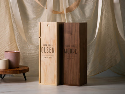Wood Wine Box (Design 3) - Premium Walnut Wood Engraved Wine Gift Box 5th Anniversary Housewarming Congratulatory Gift for Husband Boyfriend