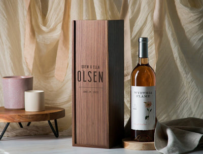 Wood Wine Box (Design 3) - Premium Walnut Wood Engraved Wine Gift Box 5th Anniversary Housewarming Congratulatory Gift for Husband Boyfriend