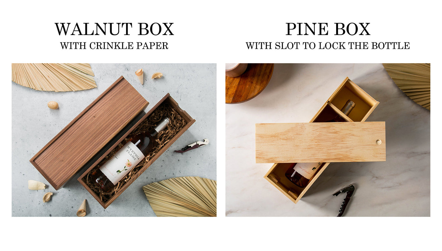 Wood Wine Box (Design 2) - Walnut Wood Port Wine Champagne Box, Engagement Wedding Anniversary Gift for Bride & Groom Couples Honeymoon Gift