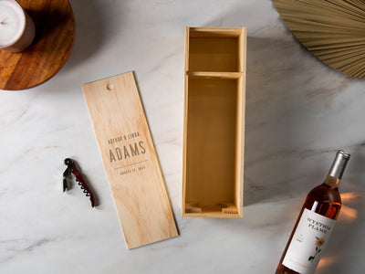 Wood Wine Box (Design 3) - Premium Walnut Wood Engraved Wine Gift Box 5th Anniversary Housewarming Congratulatory Gift for Husband Boyfriend