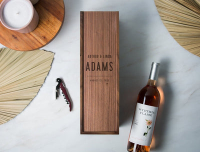 Wood Wine Box (Design 3) - Premium Walnut Wood Engraved Wine Gift Box 5th Anniversary Housewarming Congratulatory Gift for Husband Boyfriend