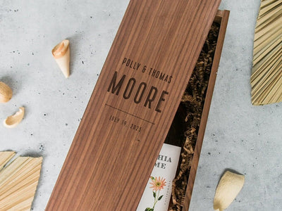 Wood Wine Box (Design 3) - Premium Walnut Wood Engraved Wine Gift Box 5th Anniversary Housewarming Congratulatory Gift for Husband Boyfriend