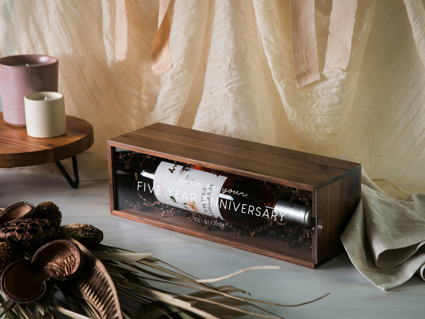 Acrylic Lid Wine Box (Design 9) - Champagne Display Case Gift For Husband Engagement Wedding 5th Anniversary Birthday Business Promotion
