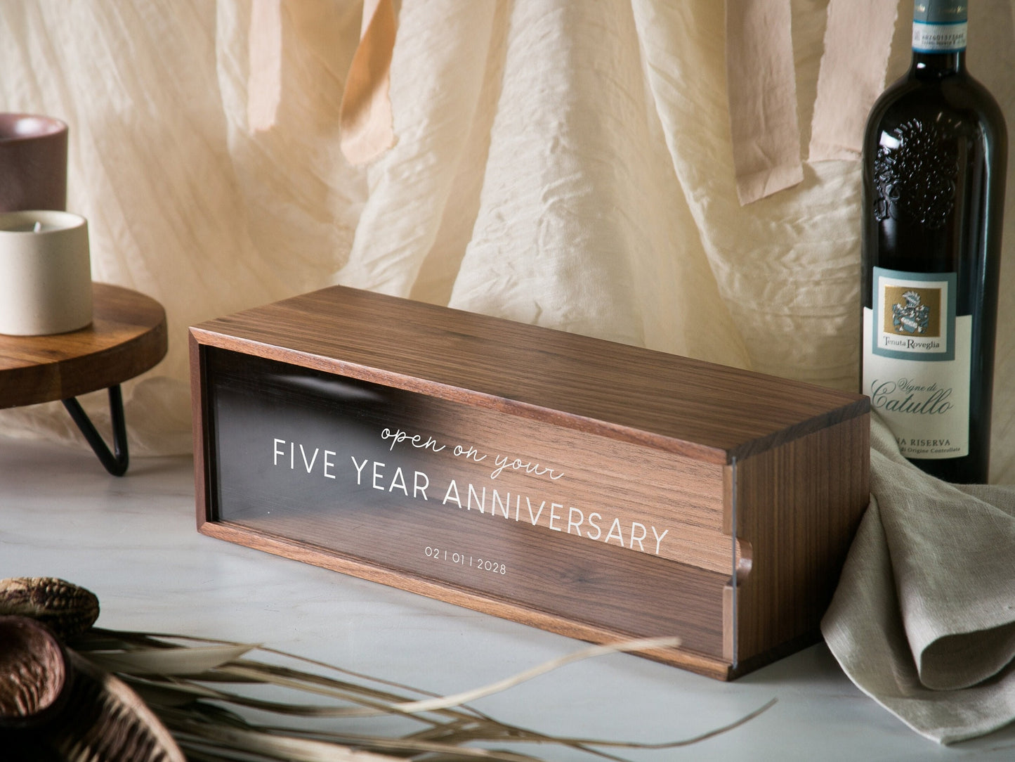 Acrylic Lid Wine Box (Design 9) - Champagne Display Case Gift For Husband Engagement Wedding 5th Anniversary Birthday Business Promotion
