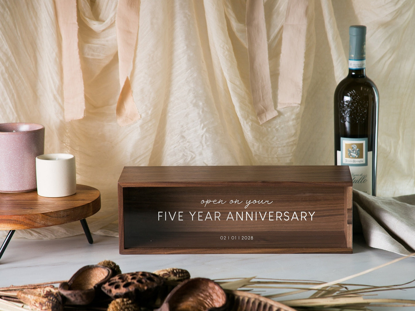 Acrylic Lid Wine Box (Design 9) - Champagne Display Case Gift For Husband Engagement Wedding 5th Anniversary Birthday Business Promotion