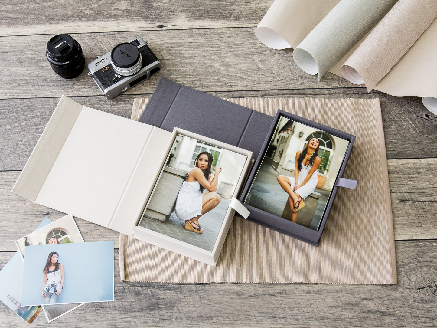 4x6" Embossed Linen Photo Box - Photography Print Storage Box, Wedding Day Couple Gifts for Groom Bride, 4th Year Linen Anniversary Gift