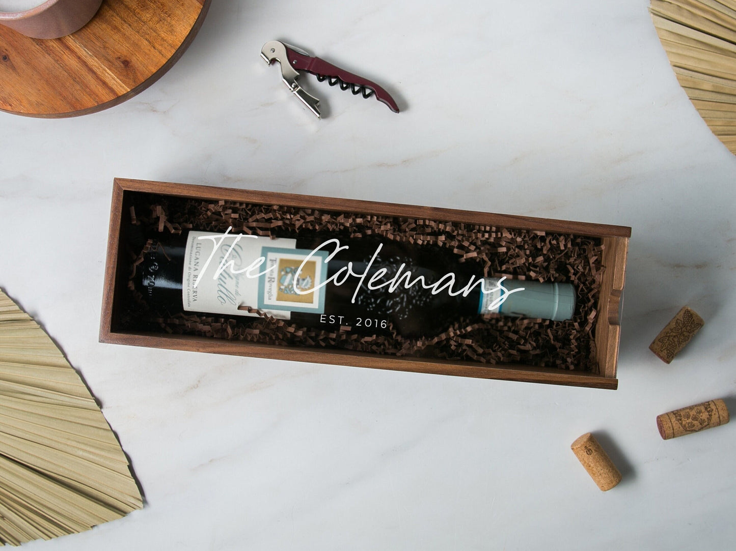 Acrylic Lid Wine Box (Design 11) - Wine Champagne Display Case Anniversary Birthday Engagement Wedding Housewarming Honeymoon Unique Gift