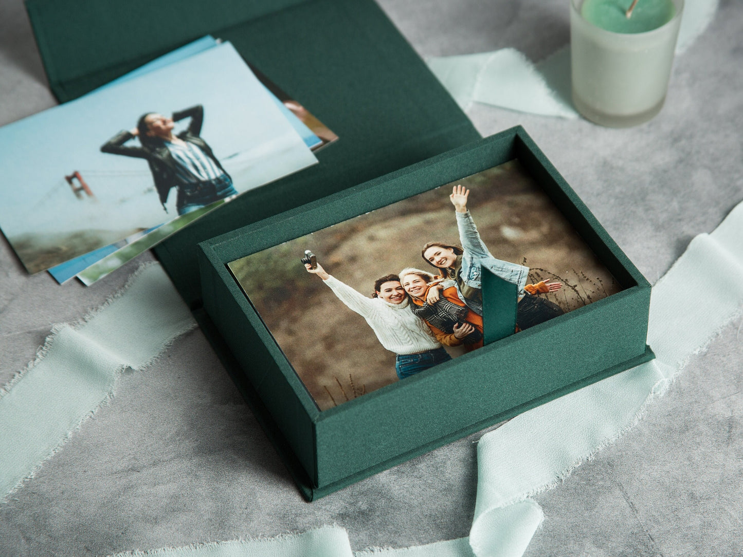 4x6" Embossed Linen Photo Box - Photography Print Storage Box, Wedding Day Couple Gifts for Groom Bride, 4th Year Linen Anniversary Gift