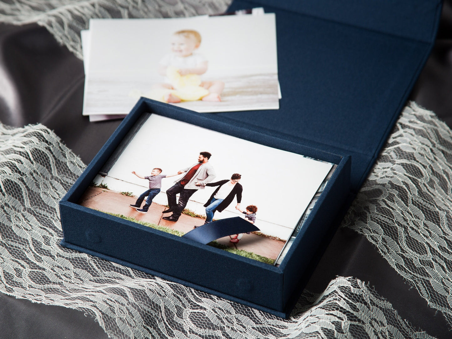 4x6" Embossed Linen Photo Box - Photography Print Storage Box, Wedding Day Couple Gifts for Groom Bride, 4th Year Linen Anniversary Gift