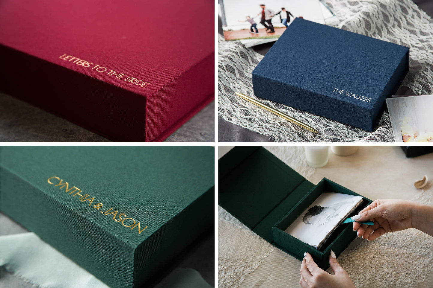 4x6" Embossed Linen Photo Box - Photography Print Storage Box, Wedding Day Couple Gifts for Groom Bride, 4th Year Linen Anniversary Gift