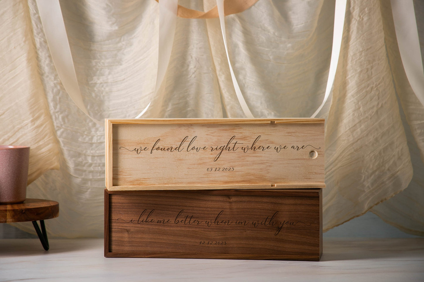 Wood Wine Box (Design 7) - Wedding Song Lyrics Engraved Optional Meaningful Date, Personalized Mom Dad Gift Idea, Teacher Appreciation Gift