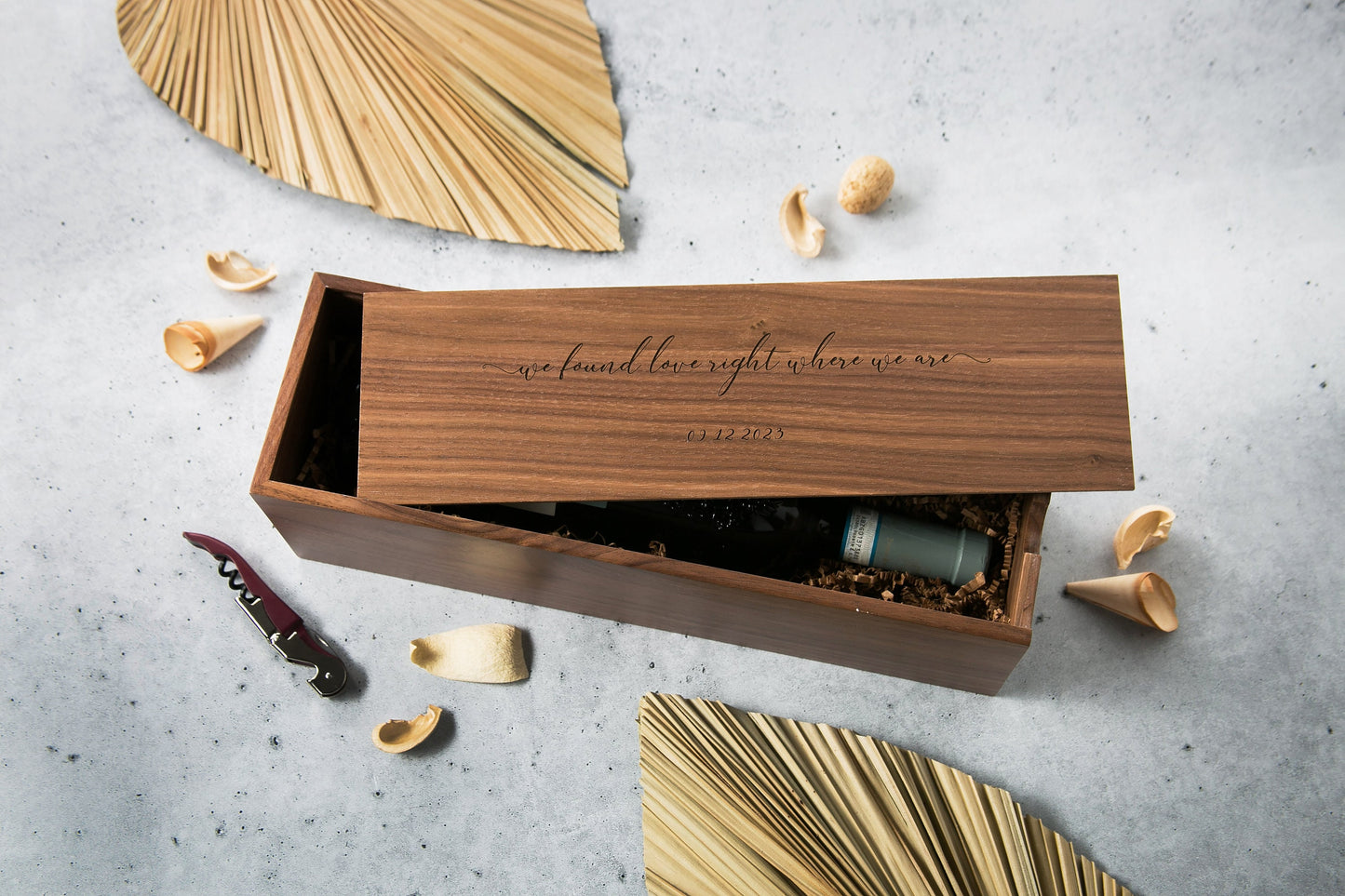 Wood Wine Box (Design 7) - Wedding Song Lyrics Engraved Optional Meaningful Date, Personalized Mom Dad Gift Idea, Teacher Appreciation Gift