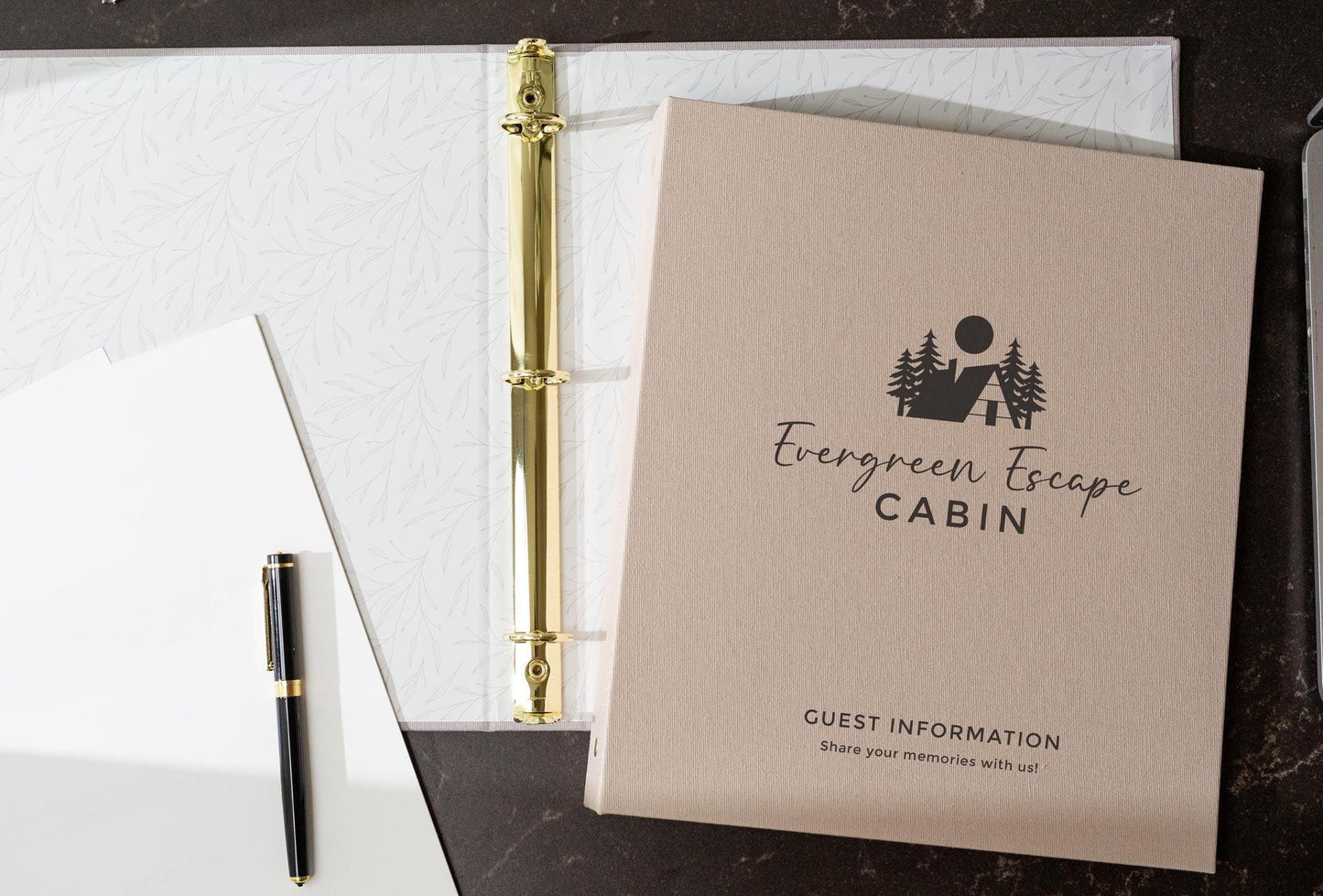 Rental 3 Ring Linen Binder (Design 1) - Refillable Welcome Book, DIY Blank Binder, Guest Information Airbnb Cabin, Rental Guestbook