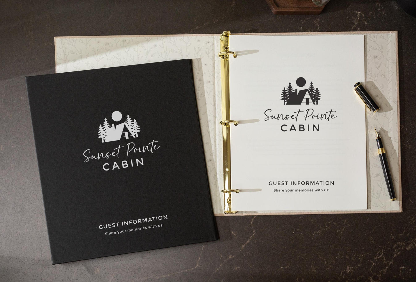 Rental 3 Ring Linen Binder (Design 1) - Refillable Welcome Book, DIY Blank Binder, Guest Information Airbnb Cabin, Rental Guestbook