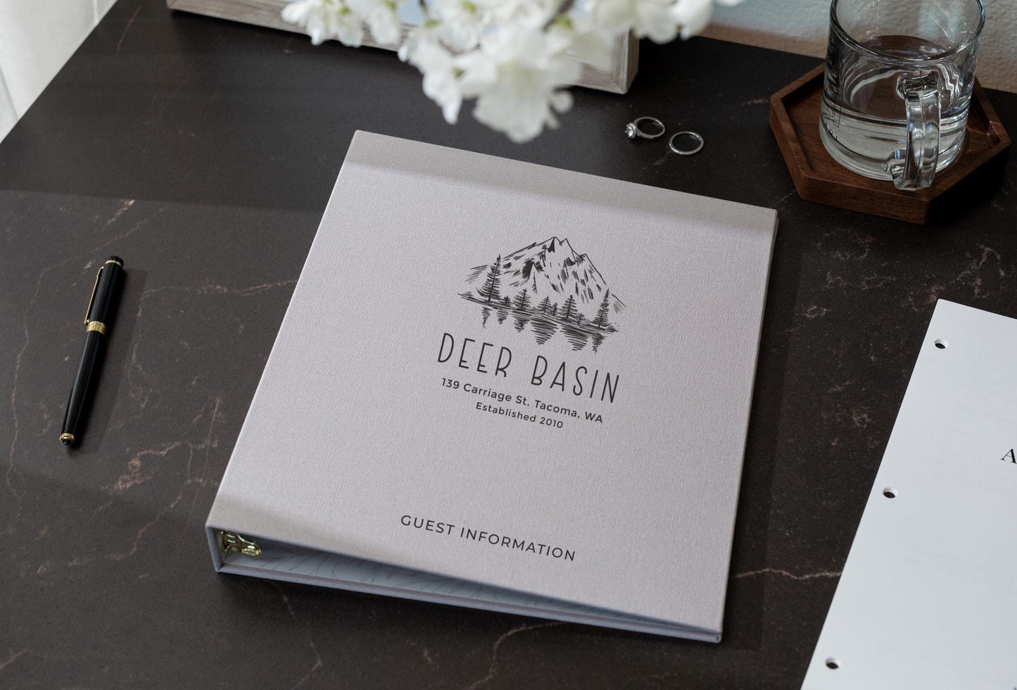 Rental 3 Ring Linen Binder (Design 3) - Refillable Welcome Book, DIY Blank Binder, Guest Information Airbnb Cabin, Rental Guestbook