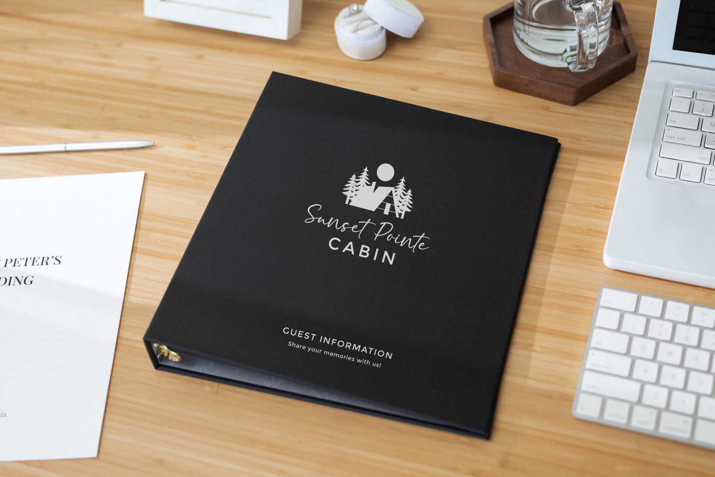 Rental 3 Ring Linen Binder (Design 1) - Refillable Welcome Book, DIY Blank Binder, Guest Information Airbnb Cabin, Rental Guestbook
