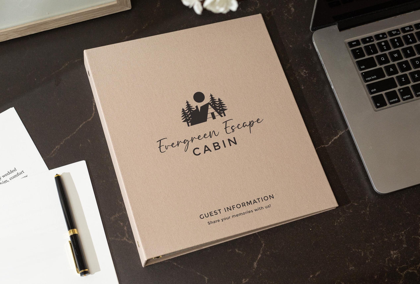 Rental 3 Ring Linen Binder (Design 1) - Refillable Welcome Book, DIY Blank Binder, Guest Information Airbnb Cabin, Rental Guestbook