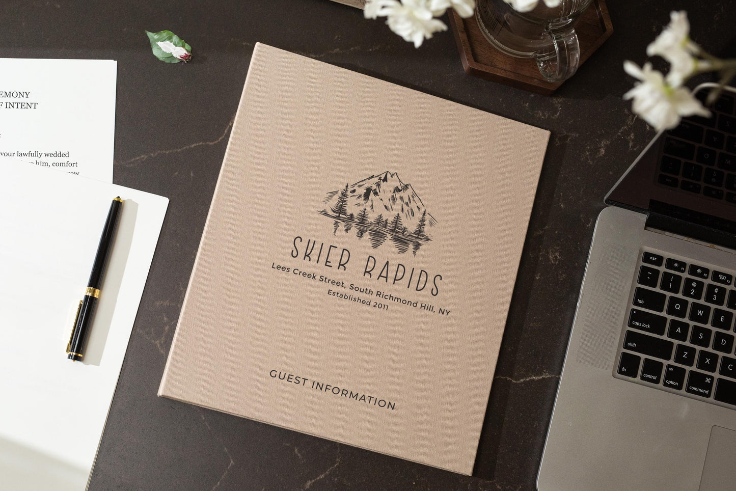 Rental 3 Ring Linen Binder (Design 3) - Refillable Welcome Book, DIY Blank Binder, Guest Information Airbnb Cabin, Rental Guestbook