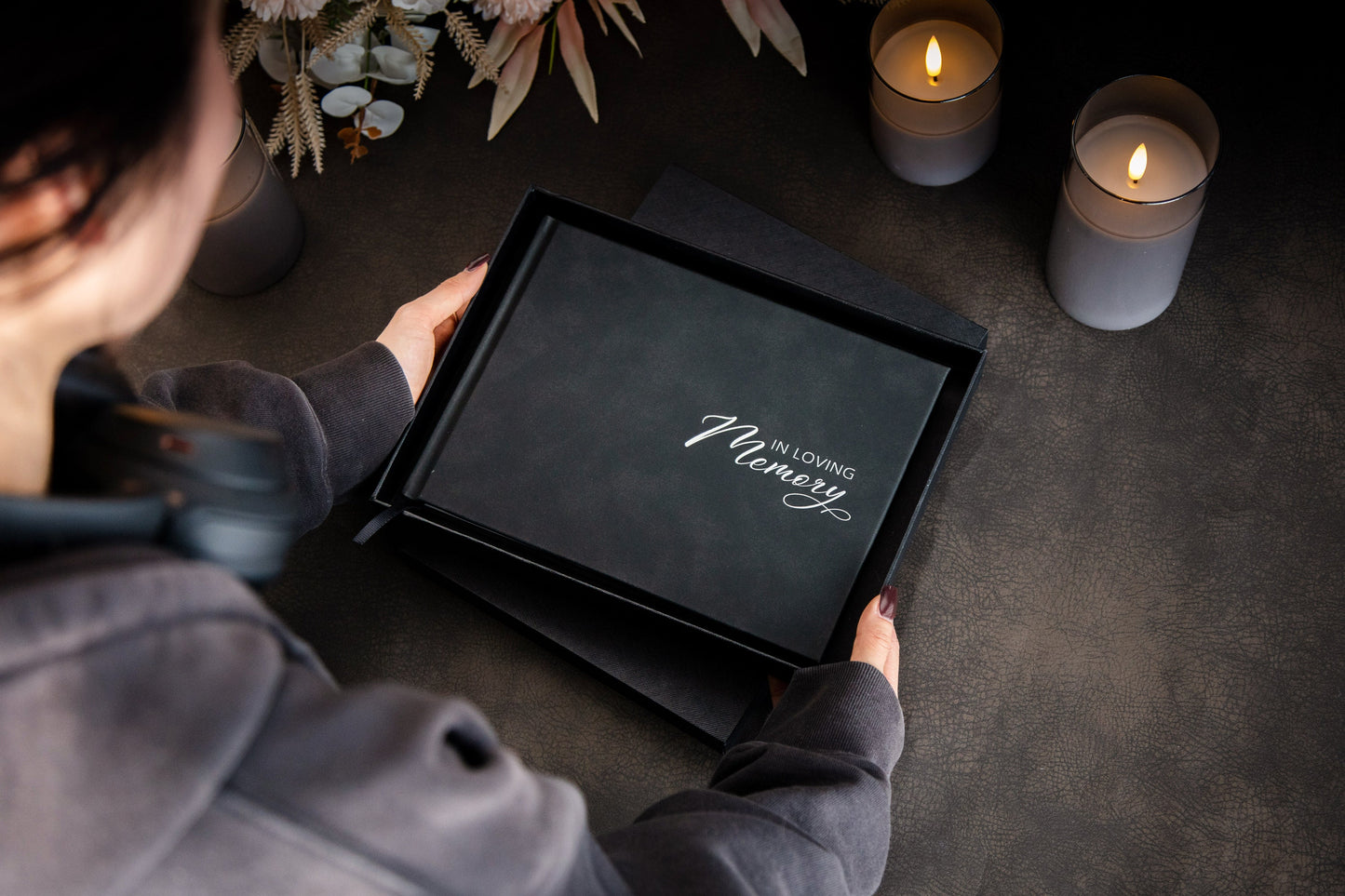 Funeral Guest Book (Design 1 - Ready To Ship) - Celebration of Life Wake Memorial Service Blank Guestbook Signing Registry w/ Photo Corners