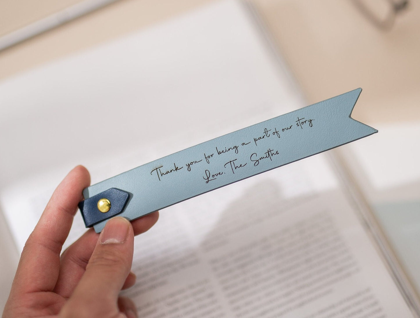Engraved Leather Bookmark w/ Loop (D3) - Custom 3rd Anniversary Gift for Her Him, Unique Retirement Gift Idea, Wedding Favors Thank You