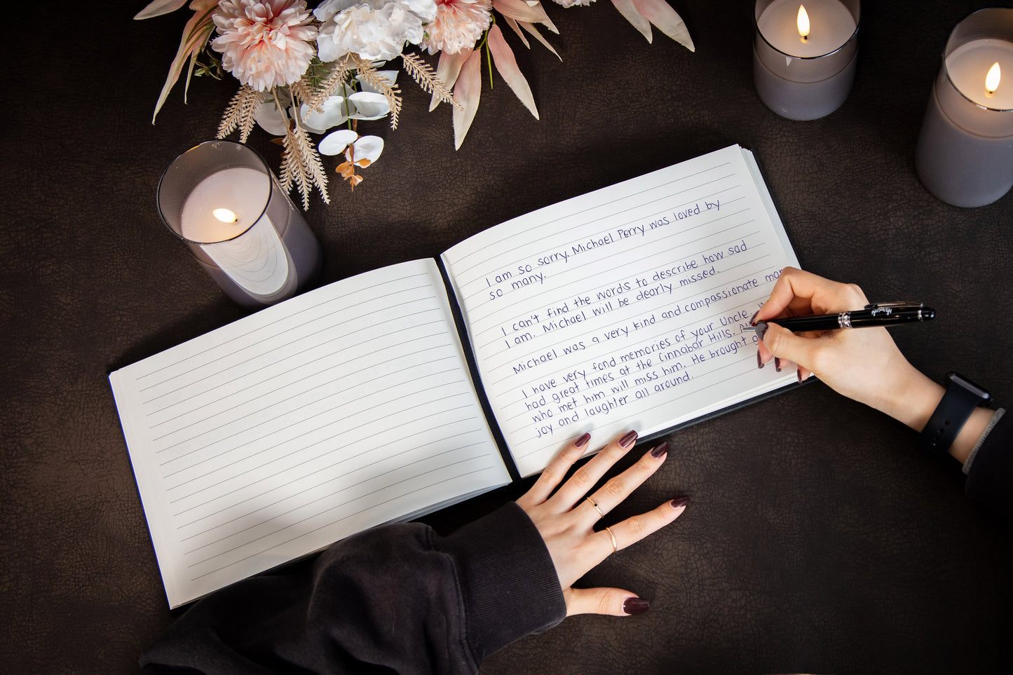 Funeral Guest Book (Design 1 - Ready To Ship) - Celebration of Life Wake Memorial Service Blank Guestbook Signing Registry w/ Photo Corners