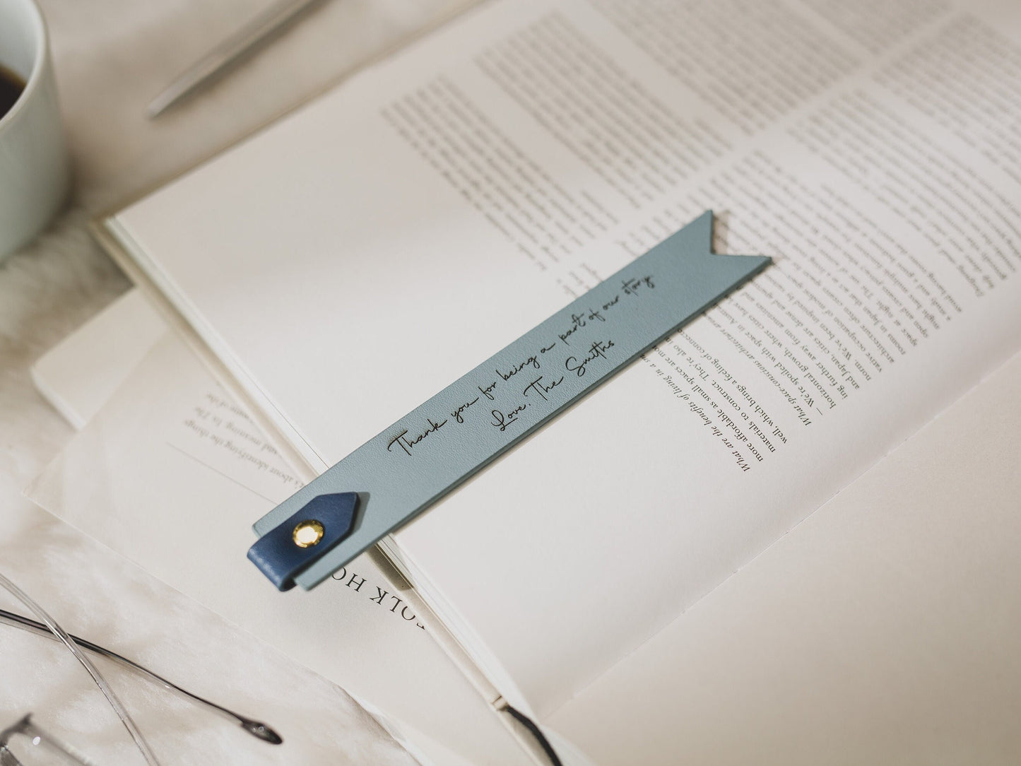 Engraved Leather Bookmark w/ Loop (D3) - Custom 3rd Anniversary Gift for Her Him, Unique Retirement Gift Idea, Wedding Favors Thank You