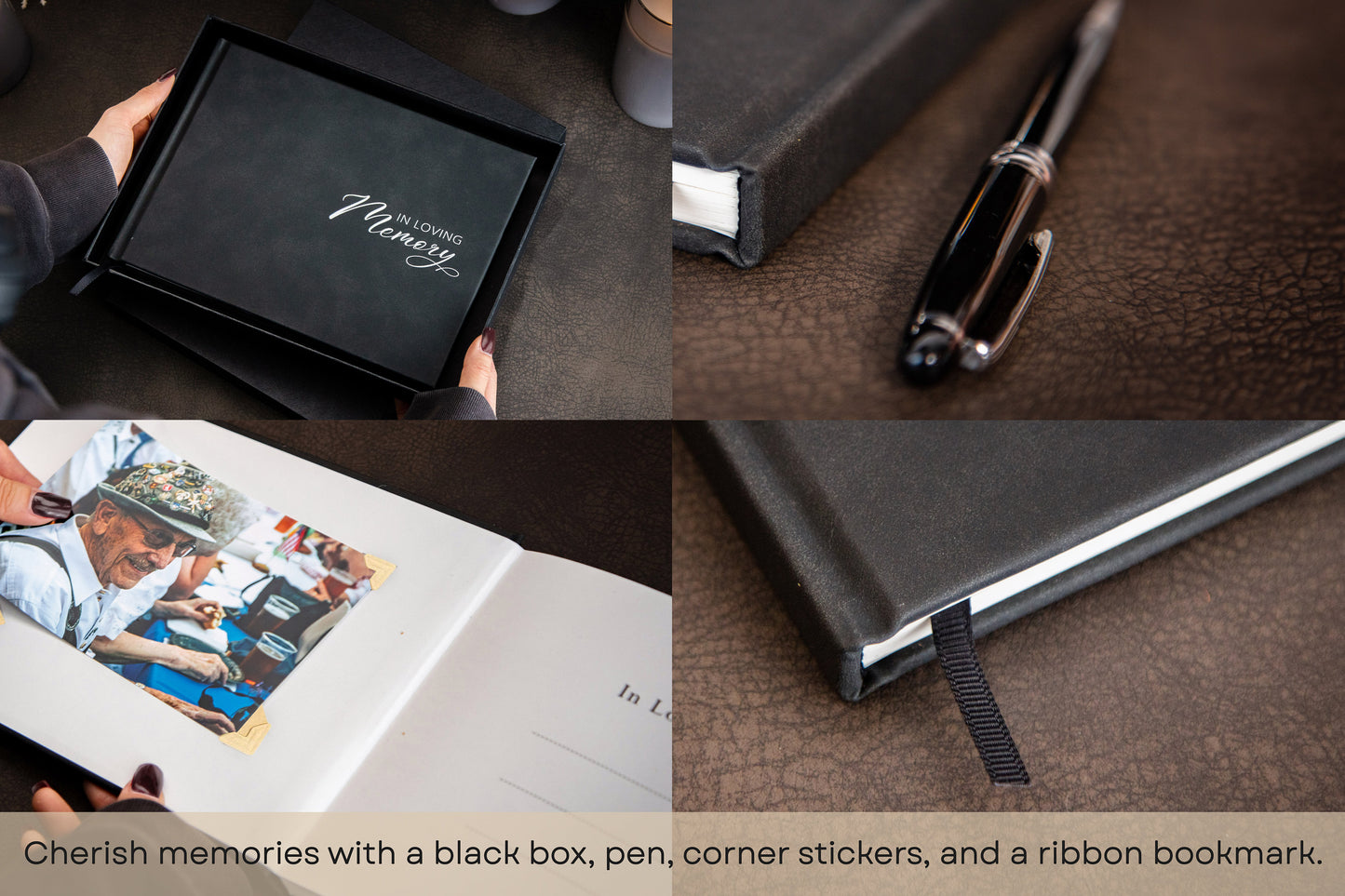 Funeral Guest Book (Design 1 - Ready To Ship) - Celebration of Life Wake Memorial Service Blank Guestbook Signing Registry w/ Photo Corners