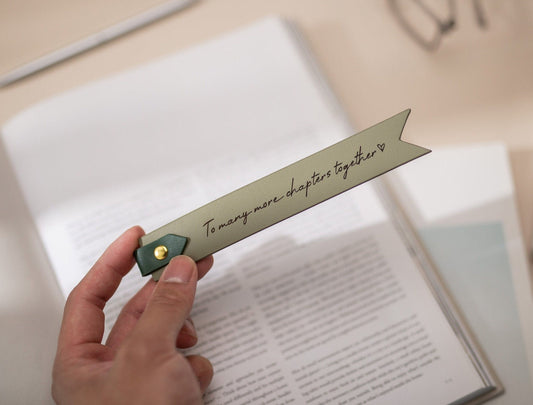 Engraved Leather Bookmark w/ Loop (D1) - Custom 3rd Anniversary Gift for Her Him, Unique Retirement Thank You Gift Idea, Book Marker