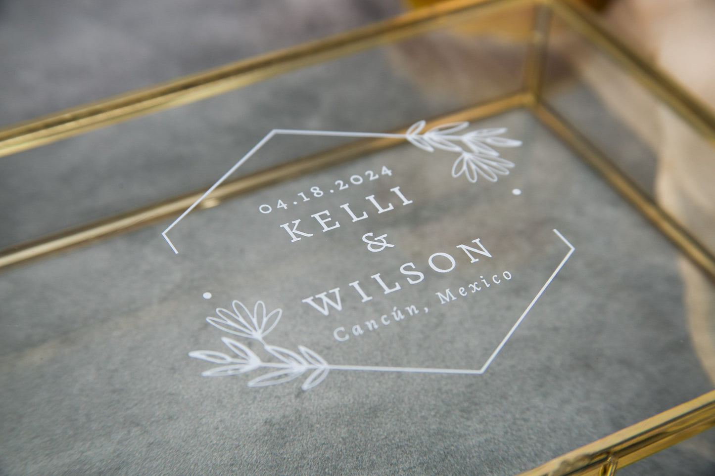 5x7" Gold Glass Photo Box - Optional Photo Mats, Picture Box, Box for Engagement Wedding Photography Gift Family Photo Box BFF Romantic Gift