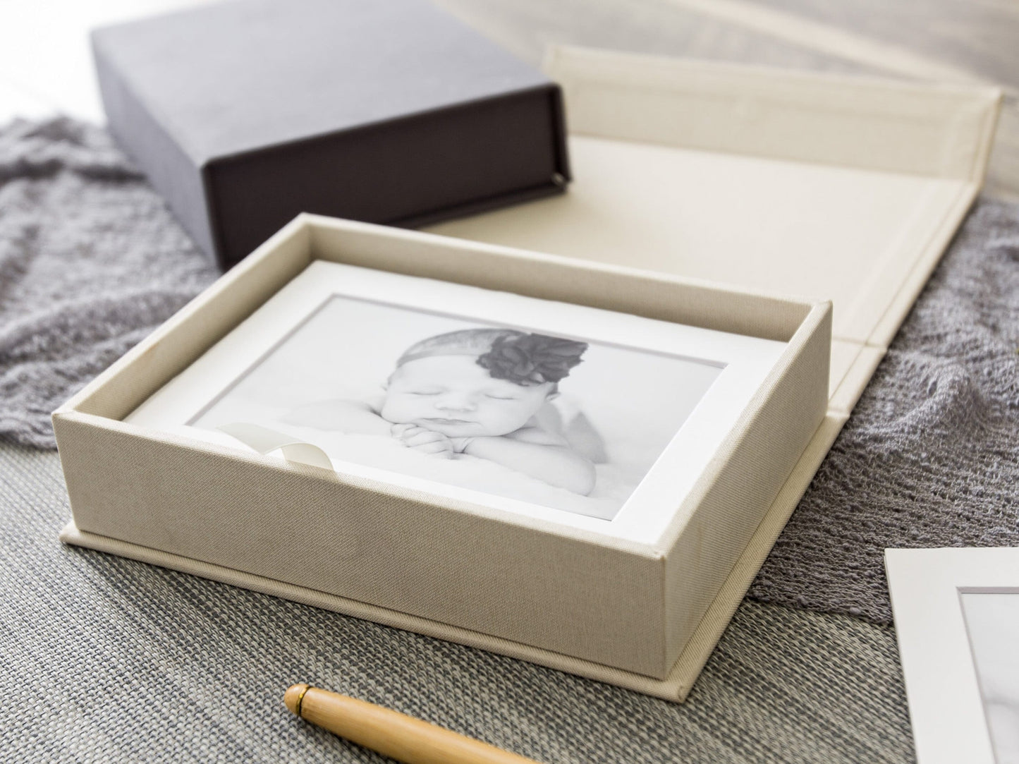 5x7" Embossed Linen Photo Box - Photo Mats Optional, Print Storage, Wedding Day Couple Gifts Groom Bride, 4th Year Linen Anniversary Gift