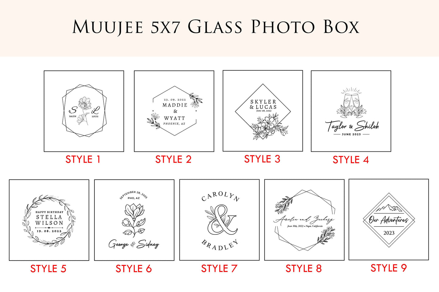 5x7" Gold Glass Photo Box - Optional Photo Mats, Picture Box, Box for Engagement Wedding Photography Gift Family Photo Box BFF Romantic Gift