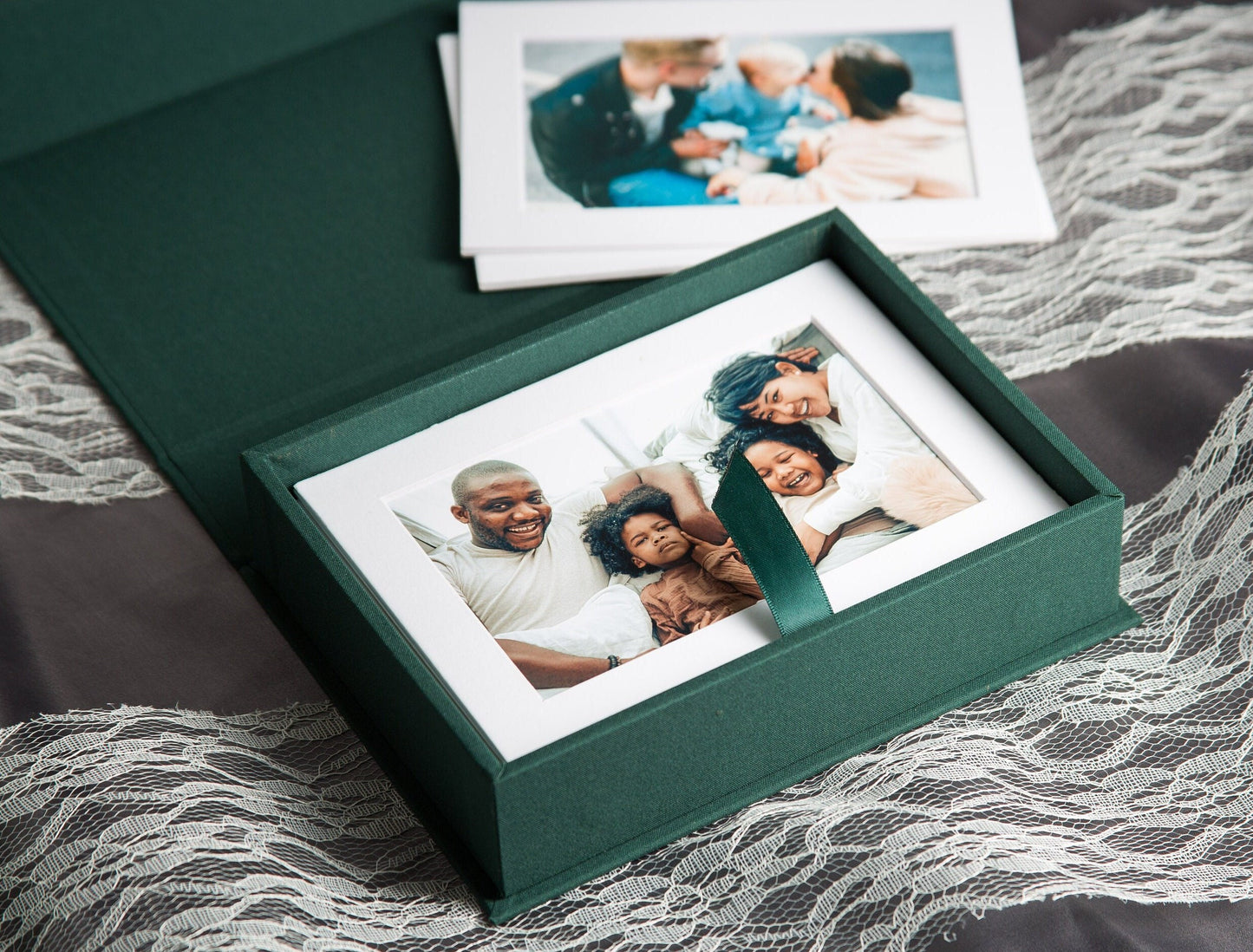 5x7" Embossed Linen Photo Box - Photo Mats Optional, Print Storage, Wedding Day Couple Gifts Groom Bride, 4th Year Linen Anniversary Gift