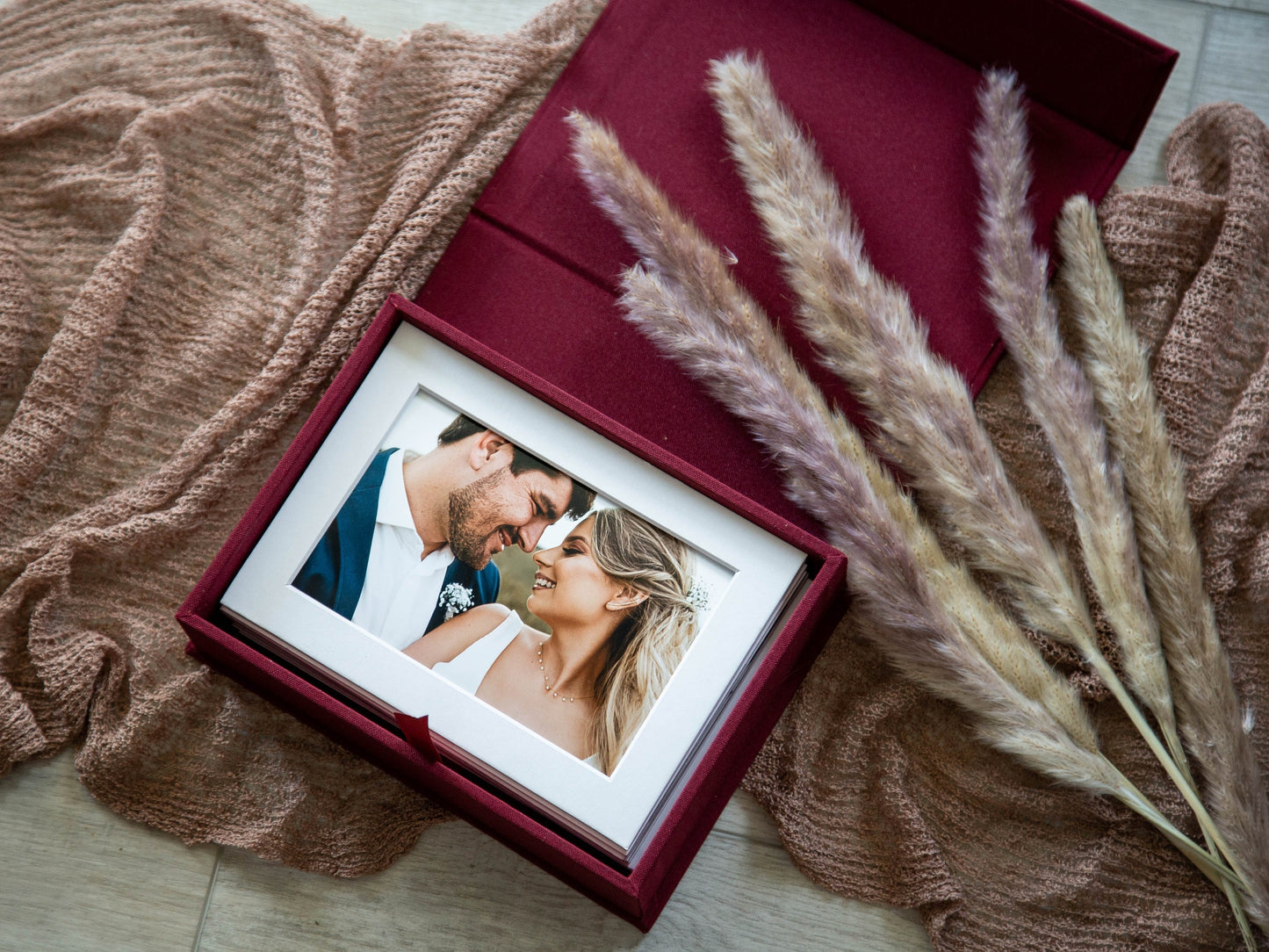 5x7" Embossed Linen Photo Box - Photo Mats Optional, Print Storage, Wedding Day Couple Gifts Groom Bride, 4th Year Linen Anniversary Gift