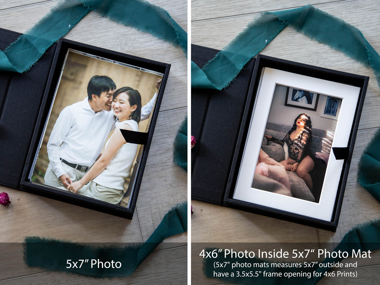 5x7" Embossed Linen Photo Box - Photo Mats Optional, Print Storage, Wedding Day Couple Gifts Groom Bride, 4th Year Linen Anniversary Gift