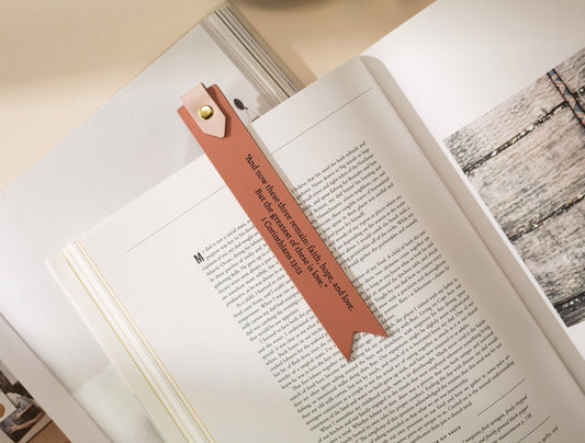 Engraved Leather Bookmark w/ Loop (D2) - Custom 3rd Anniversary Gift for Her Him, Bible Quote or Message Book Mark, Church Bible Page Marker